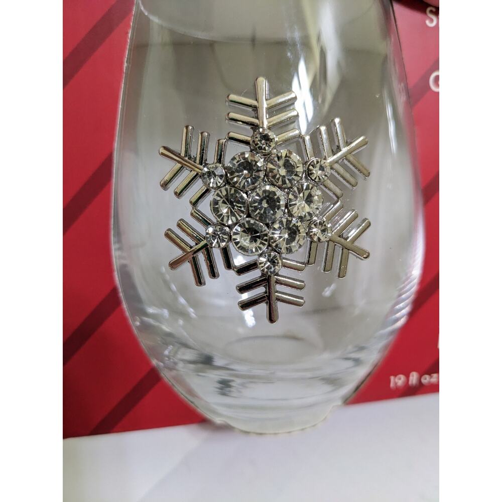 Stemless Wine Glasses Home Essentials Snowflake Charms Rhinestone Stones New - Picture 2 of 5